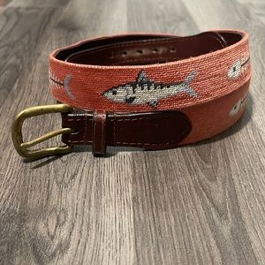 Smathers and Branson Fish & Fishbones Needlepoint Belt - -Size 34